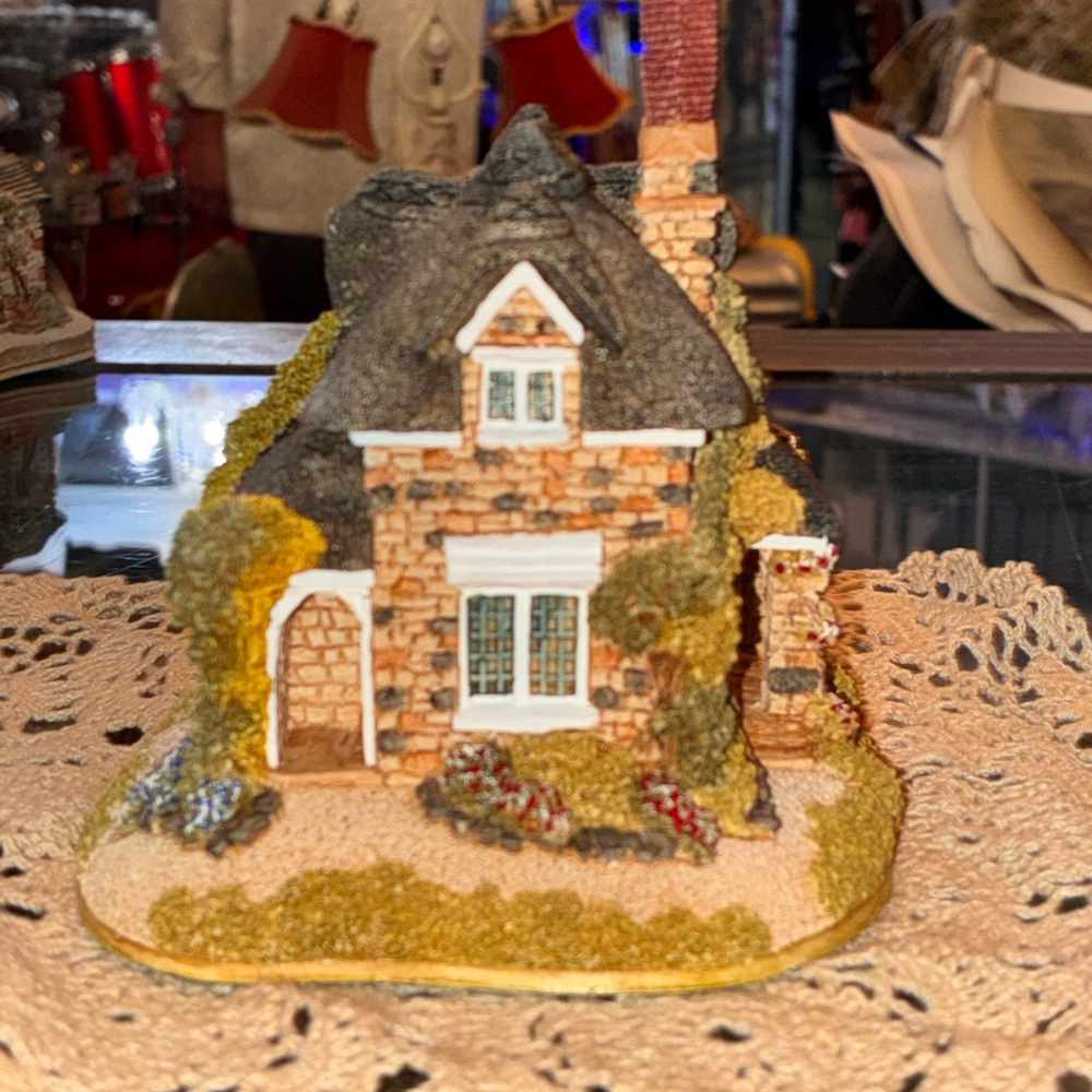 Rustic Stone Cottage Figurine with Gray and Brown Accents